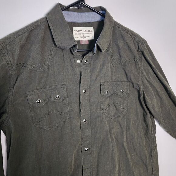 Cody James Shirt Mens Medium Drk Green Pearl Snap Button Up Short Sleeve Western - Picture 3 of 8